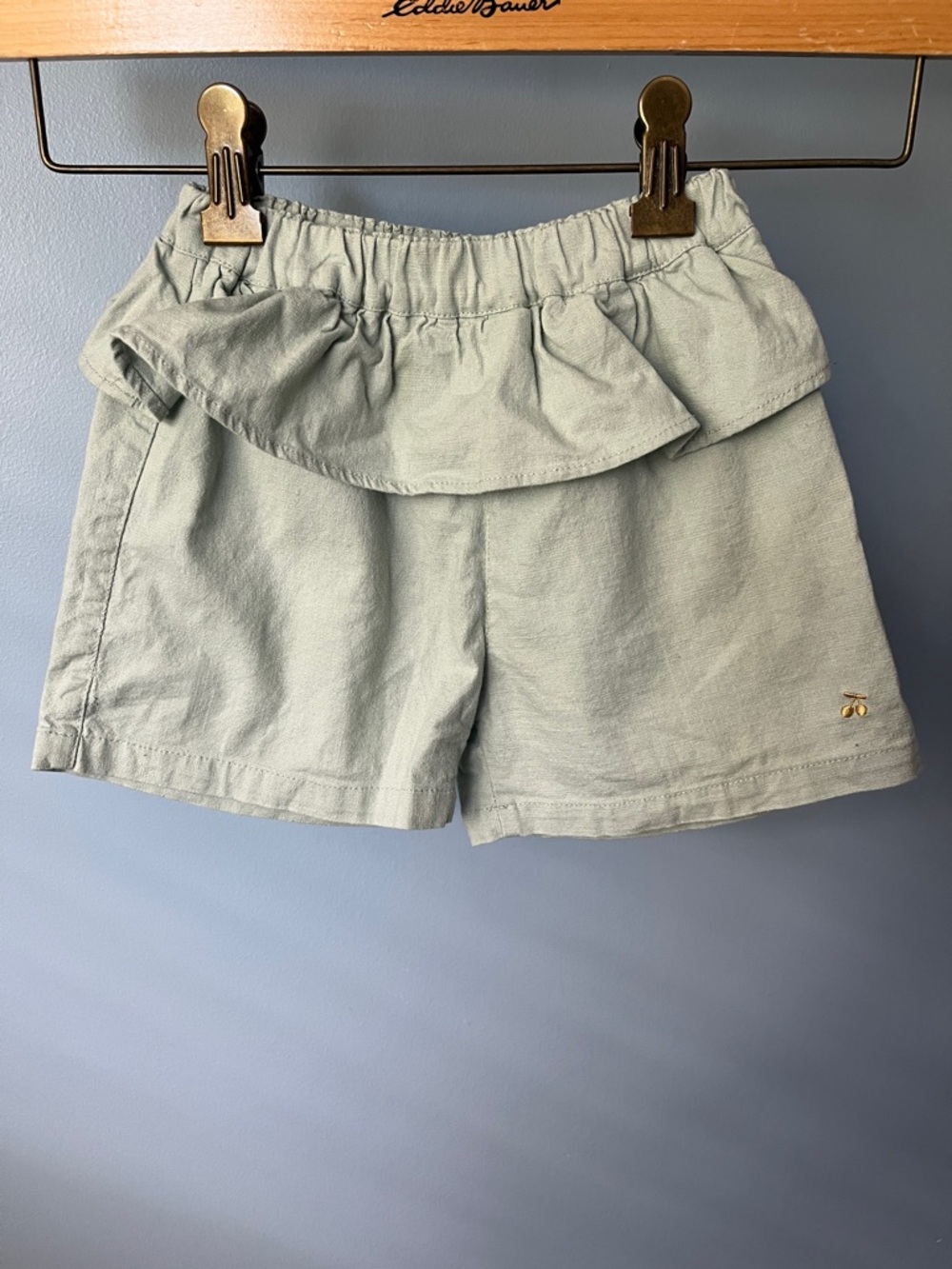 Girls Light Sage Ruffle Waist Shorts